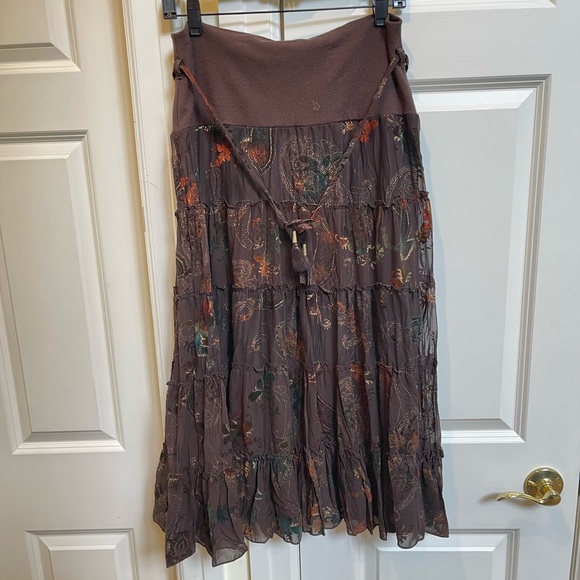 Jus D’Orange Paris Tiered Brown Boho Skirt - Picture 3 of 6